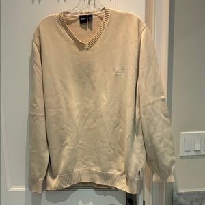 Boss Men's Beige Cotton V-Neck Sweater 👵MT